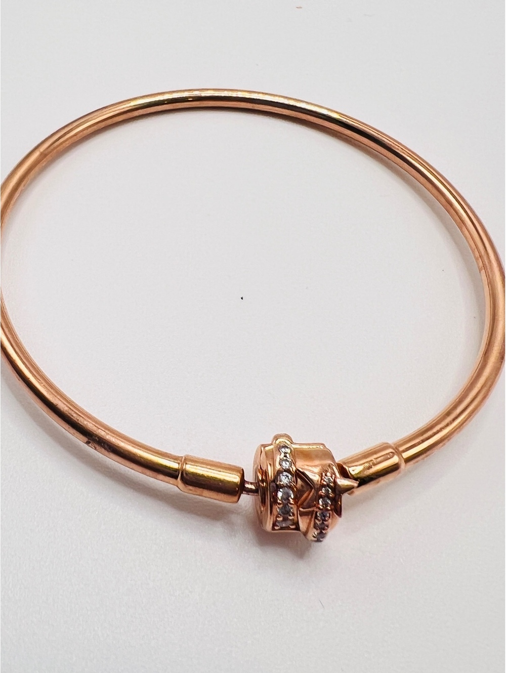 Pandora Rose 14K Rose Gold Plated CZ Clasp Bangle Bracelet 7.5”